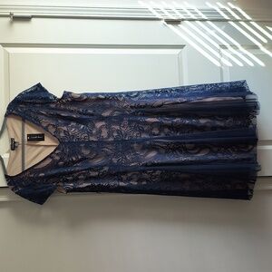 Tan and navy sleeveless dress